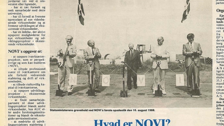 Groundbreaking for the first NOVI building 1988. PM Poul Schlüter in the middle..